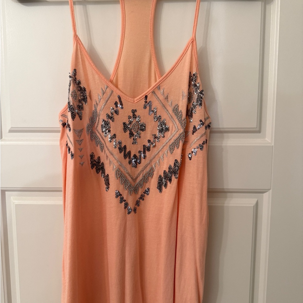 Express Peach Sequin Embellished Racerback Tank Top